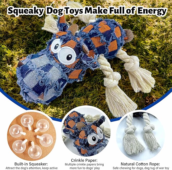 Squeaky Dog Toys for Aggressive Chewers, Dog Plush Chew Toy, Stuffed Animals Dog Toys for Small Medium Large Dogs to Keep Them Busy Puppy Teething Toys
