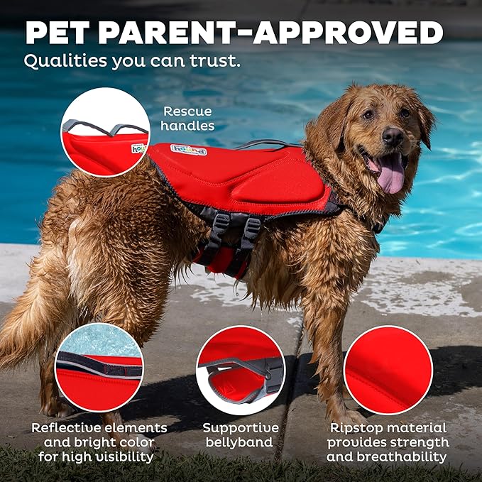 Outward Hound Dawson Swim Dog Life Jacket, High-Performance Neoprene Dog Life Vest for Swimming, Boating, and Water Safety, Large, Red