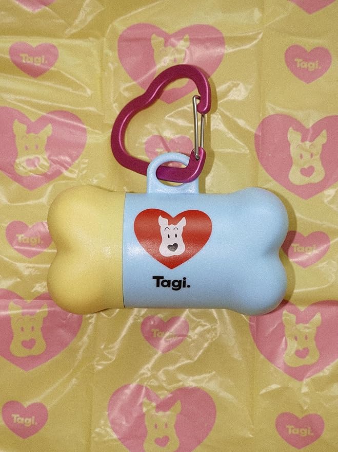 Tagi. The Fruits of Love Dog Poop Bag Rolls with Dispenser, Portable Pet Waste Bags for Dog Walking, Leak Proof and Extra Thick, 1 Seasalt Poop Bag Holder and 8 Roll Bags