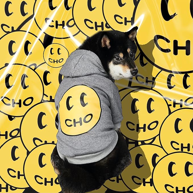 ChoChoCho Smiley Dog Hoodie Stylish Dog Clothes Smiley Face Sweater Cotton Sweatshirt Fashion Outfit for Dogs Cats Puppy Small Medium Large (L, Grey)