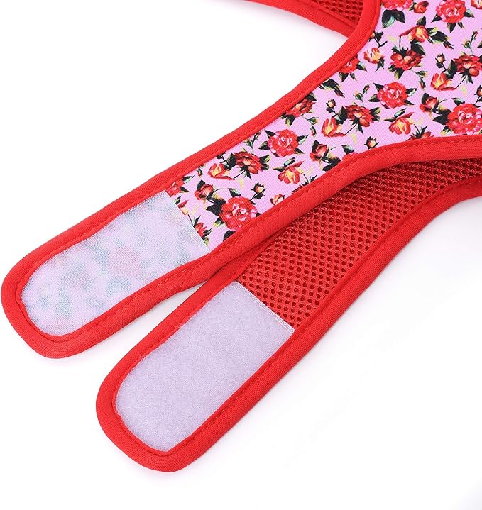 Mile High Life Velcro Dog Harness, Air Mesh Floral Vest Harness for 20 lbs Small Dogs & Cats, Easy Get on Adjustable Easy Closures Both Neck and Chest(Peony Rose, S Chest 16"-18")