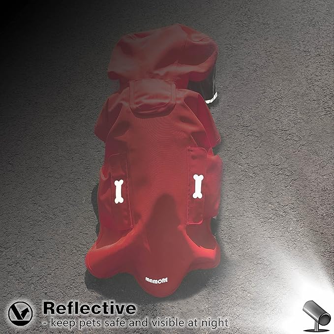 Dog Raincoat,Waterproof Rain Poncho with Hoodie, High Reflective Adjustable Pet Rain Jacket with Leash Hole for Small Medium and Large Dogs (Red, Large)