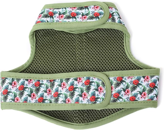Mile High Life Dog Harness, Air Mesh Floral Vest Harness for 20 lbs Small Dogs & Cats, Easy Get on Adjustable Easy Closures Both Neck and Chest(Wild Rose, XS Chest 14"-16")