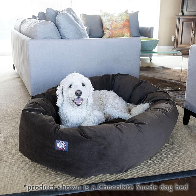 Majestic Pet 32 Inch Suede Calming Dog Bed Washable 32x23x7 (Inch) – Cozy Soft Round Donut Dog Bed with Spine Support for Dogs to Rest Their Head - Pet Bed Medium – Chocolate
