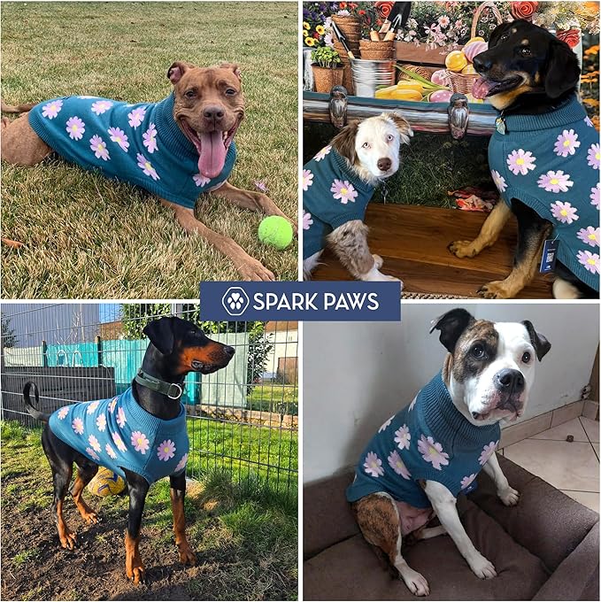 Spark Paws Knit Dog Sweater – Ultra Soft Warm Winter Dog Sweater for Small, Medium & Large Dogs – Stretch Fit Pet Sweater for French Bulldog, Pitbull, Girl & Boy Dogs Jacket, (Flower,XL)