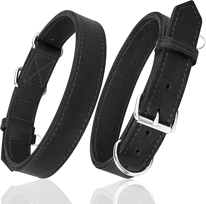 Riparo Dog Collar - Genuine Leather Dog Collars - Heavy Duty Dog Collars for Medium Large and Extra Large Dog Breeds (XL: 1.5” Wide for 22” - 26” Neck, Black)