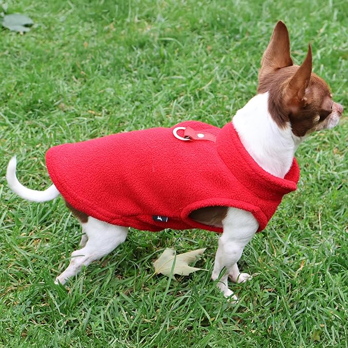 JACKO & CO - Fleece Vest Dog Sweater with Leash Ring - Soft, Warm & Lightweight Pullover Coat for Small & Medium Dogs, Puppies & Cats - Cozy Fall/Winter/Spring Pet Jacket (Red, Medium 6-10lbs)