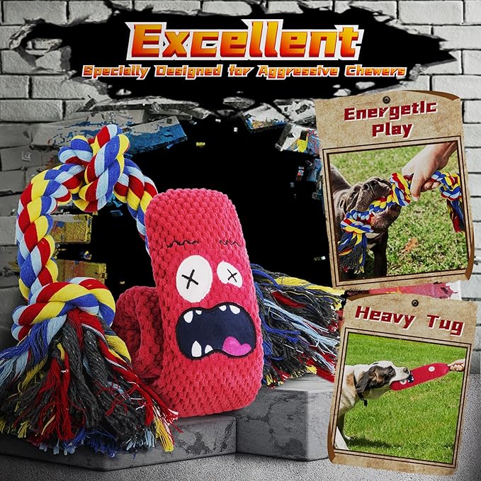 Heavy Duty Various Dog Chew Toys for Aggressive Chewers, 9 Pack Indestructible Large Dog Toys Include Tug Chew & Rope Toys, Squeaky Toys for Medium & Large Breed (For Super Chewers-Crocodile)