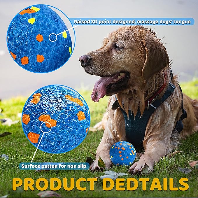 Dog Balls, Indestructible Dog Toy Ball for Aggressive Chewers, Durable High Elasticity Interactive Ball for Training Dog Catch and Fetch, Large Medium Small Dog and Puppies(Blue, 2.5in, 1pcs)
