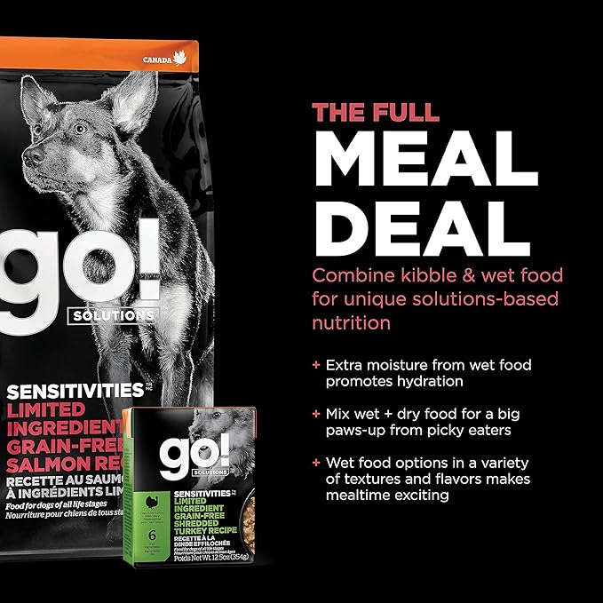 Go! Solutions Sensitivities Limited Ingredients, Grain-Free Dry Dog Food, Salmon Recipe for Sensitive Stomach, 12 lb Bag