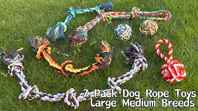 Rope Toys for Dogs Aggressive Chewers, Dog Rope Toy for Large Medium Breed, Tug of War Dog Toys Pack of 7 Indestructible Tough Pet Chew Toy Puppy Essentials Teething Toys Cotton