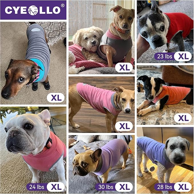 cyeollo 2 Pack Dog Sweater Sweatshirt Stretchy Fleece Vest Pullover Dog Jacket with Reflective Stripe Lightweight Pet Coats Sweaters for Small Dogs Grey & Red
