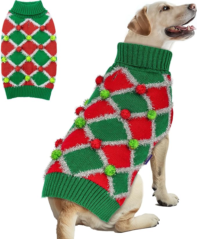 cyeollo Dog Christmas Sweater Turtleneck Dog Sweaters for Medium Large Dogs Girl Dog Clothes Xmas Knitted Pullover Doggie Sweater Holiday Outfit, Green XX-Large
