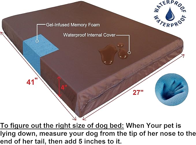 Dogbed4less Memory Foam Dog Bed, Orthopedic Joint Relief for Small Medium to XL Dogs with Waterproof Liner and Durable Machine Washable Pet Bed Cover