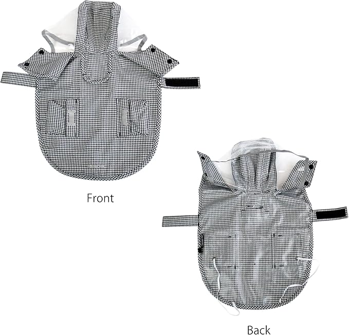 Waterproof Dog Raincoat, Adjustable Reflective Lightweight Pet Rain Clothes with Poncho Hood(Large,Black&White)