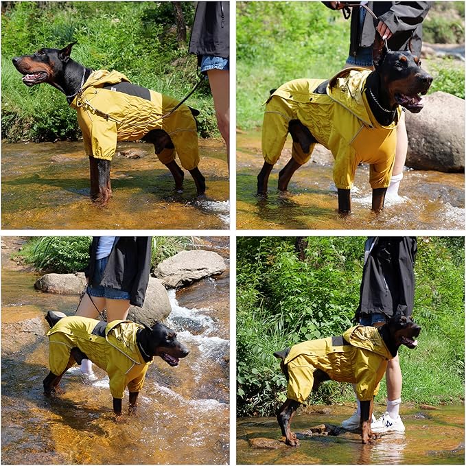 LOVELONGLONG Fleece-Lined Dog Raincoat with Removable Hood – Waterproof Winter Full Body Dog Jacket – Windproof Snowproof Cold-Weather Suit – Yellow-F XL