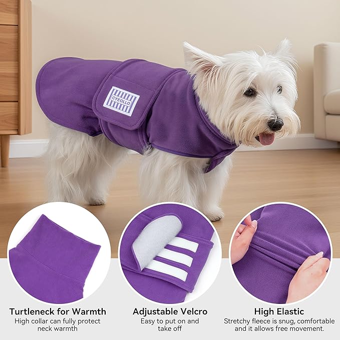 cyeollo Small Dog Sweater, Fleece Dog Sweaters Turtleneck Vest Soft Puppy Sweatshirt Stretchy Pet Fall Autumn Coat Warm Winter Clothes for Small Dogs Girl, Purple M