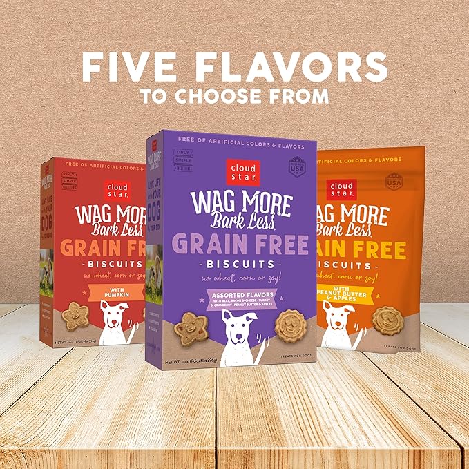 Cloud Star Wag More Bark Less Crunchy Grain Free Dog Treats, Cheddar Cheese, 14 oz. Box