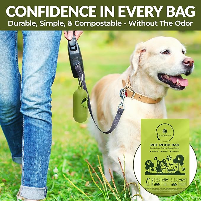 Dog & Cat Compostable Poop Bags (240 Counts w/Dispenser) - Plant Based, Enhanced Leak-Resistant, Odor-Resistant & Durable – Unscented,Sustainable Cleanup Solution –10% to Animal Rescue