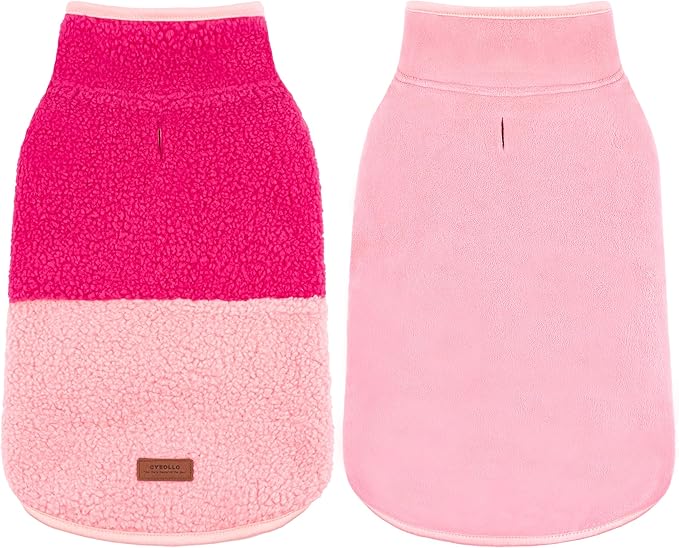 cyeollo Warm Dog Coat Sherpa Winter Coat, Reversible Fleece Jackets Sweater Vest for Small Dogs Female, Soft Cold Weather Dog Clothes, Rose Red M