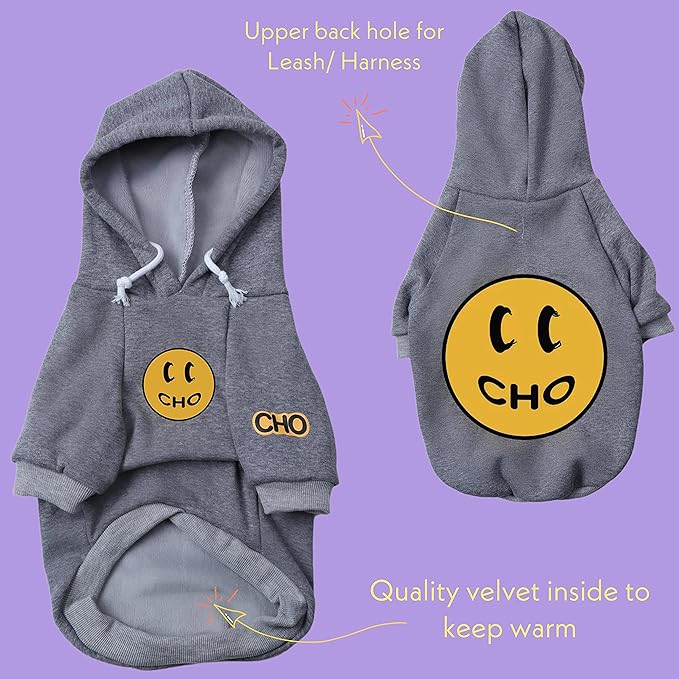 ChoChoCho Smiley Dog Hoodie Stylish Dog Clothes Smiley Face Sweater Cotton Sweatshirt Fashion Outfit for Dogs Cats Puppy Small Medium Large (XX-Large, Grey)