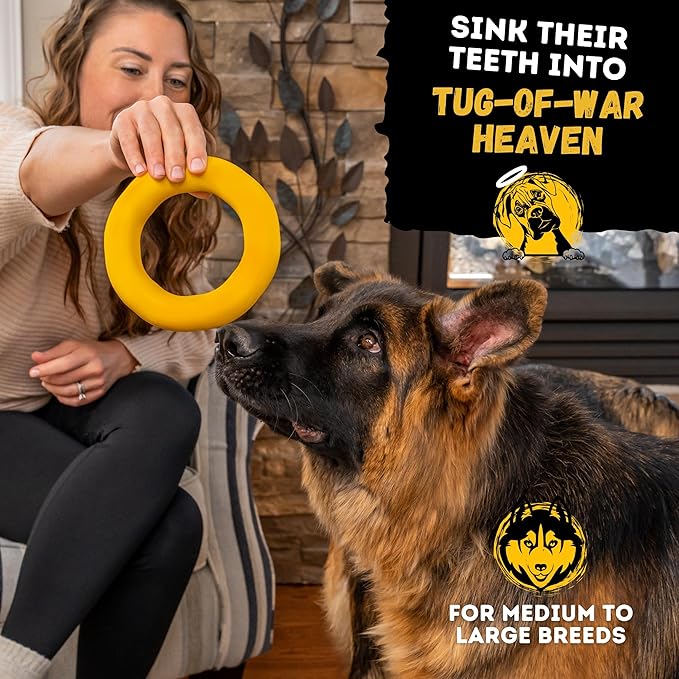 Indestructible Dog Chew Toy - Lifetime Replacement - Durable Toy for Aggressive Chewers - Safe Non-Toxic Natural Rubber - Chew, Tug & Fetch - Tough, Heavy Duty - Med/Large Breed, 6.5”x1.25”