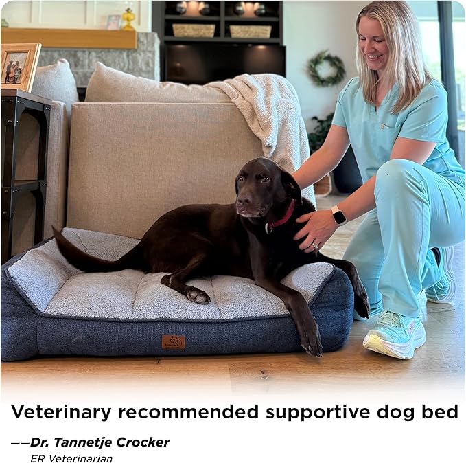 Bedsure XL Orthopedic Dog Beds Large Sized Dog - Extra Thick Supportive Dogs Couch with Waterproof Washable Cover, Extra Large Comfort Pet Bed Sofa with Soft Plush Sherpa and Nonskid Bottom, Grey, 42"