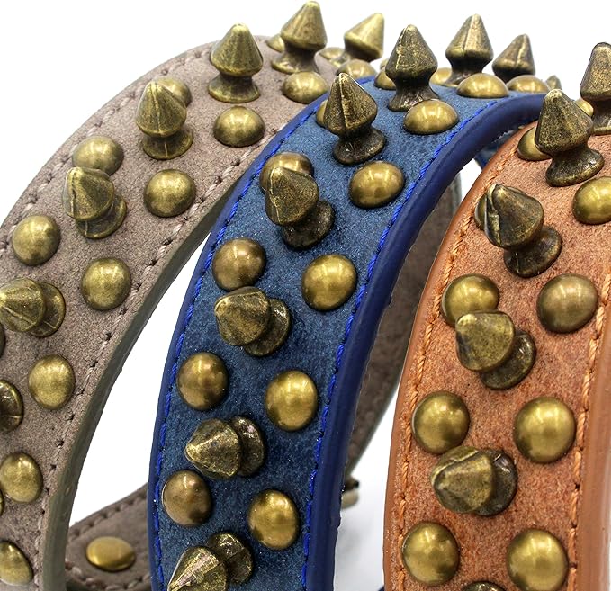 Spiked Dog Collar Soft Pu Leather Mushrooms Rivet Spike Studded Puppy Adjustable Pet Collars for Small Breeds (M, Blue1)