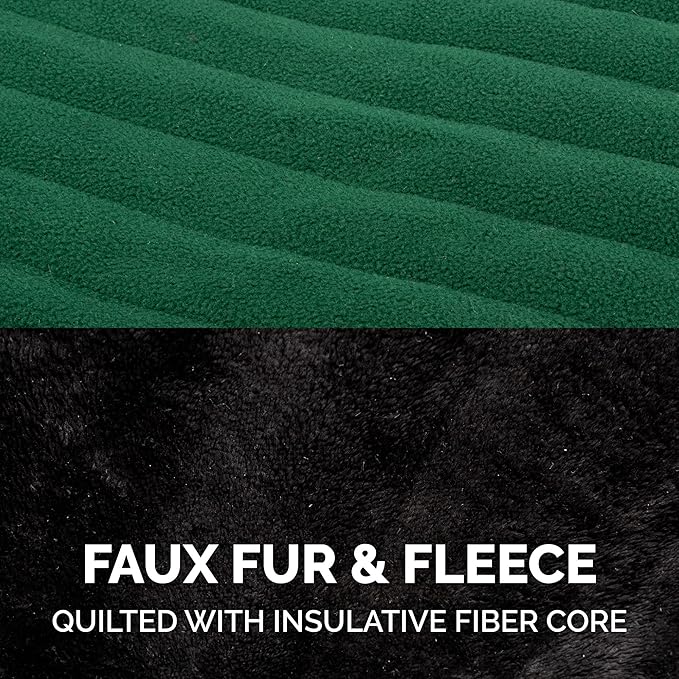 Furhaven Reversible XS Dog Coat, Washable & Insulating w/ Leash Access - Faux Fur & Quilted Fleece Flex-Fit Jacket - Black/Green, Extra Small