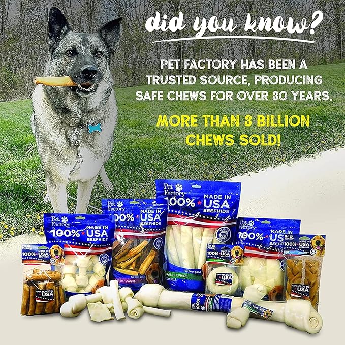 Pet Factory 100% Made in USA Beefhide 5" Chip Rolls Dog Chew Treats - Peanut Butter Flavor, 20 Count/1 Pack