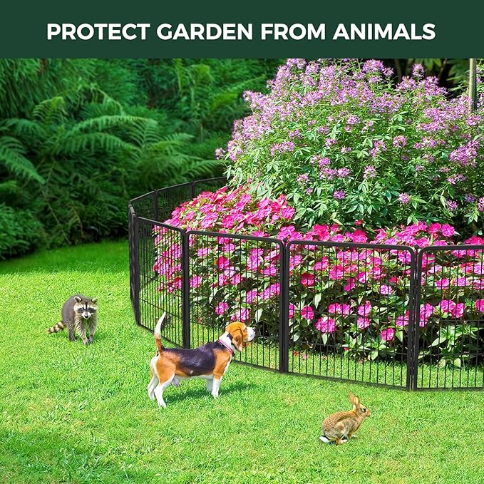 FXW Garden Fence Outdoor for The Yard – 45in(H) x 109.4ft(L) Heavy Duty Metal Animal Barrier for Dog and Rabbit, Decorative Dog Fence, 48 Panels, Black