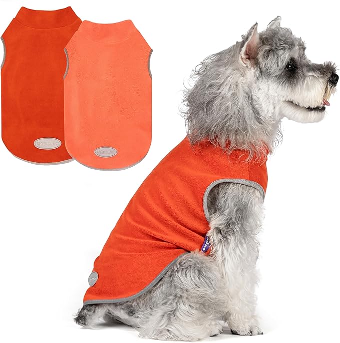 cyeollo Fleece Dog Sweater Vest, Reflective Puppy Sweatshirt Pullover Dog Jacket for Small Dogs Clothes Boy Girl Pets, Orange & Red S