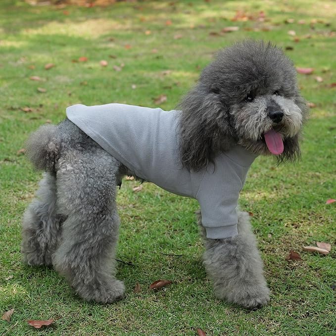 Lovelonglong Ribbed Dog T-Shirt Cotton Knitted Dog Sweaters for All Season Pet T-Shirts for Large Medium Small Dogs Dark Gray XL