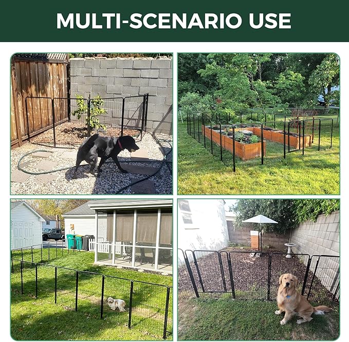 FXW Garden Fence Outdoor for The Yard – 24in(H) x 45.6ft(L) Heavy Duty Metal Animal Barrier for Dog and Rabbit, Decorative Dog Fence, 24 Panels, Black