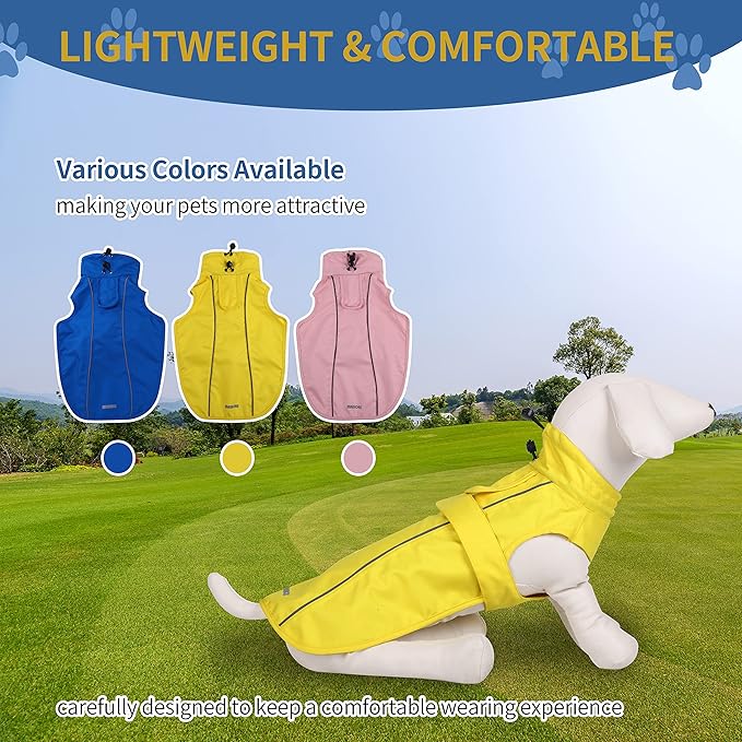 Waterproof Dog Raincoat with Reflective Strip, Adjustable Breathable Rain Coat Jacket with Leash Hole for Dogs (Pink, Large)