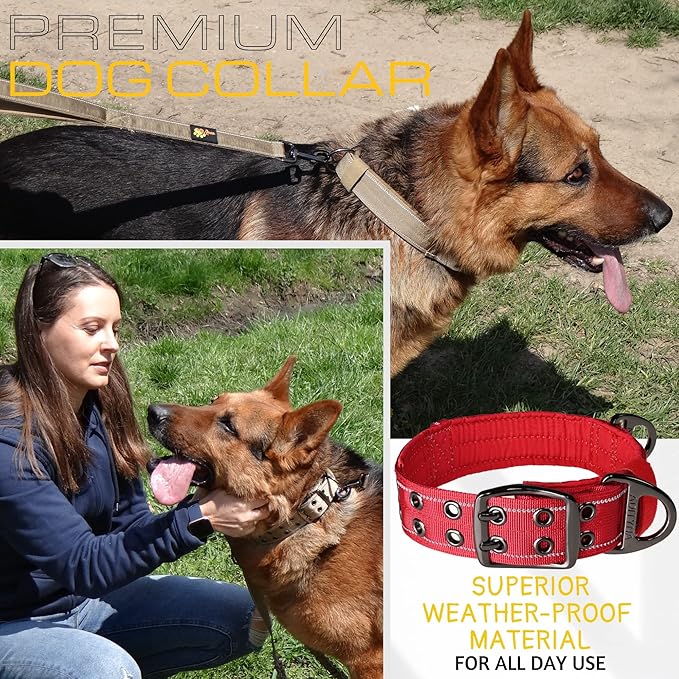 ADITYNA Heavy Duty Dog Collar for Medium Dogs - Reflective Red Collar with Handle for Training, and Walking - Wide, Thick, Tactical, Soft Neoprene Padded