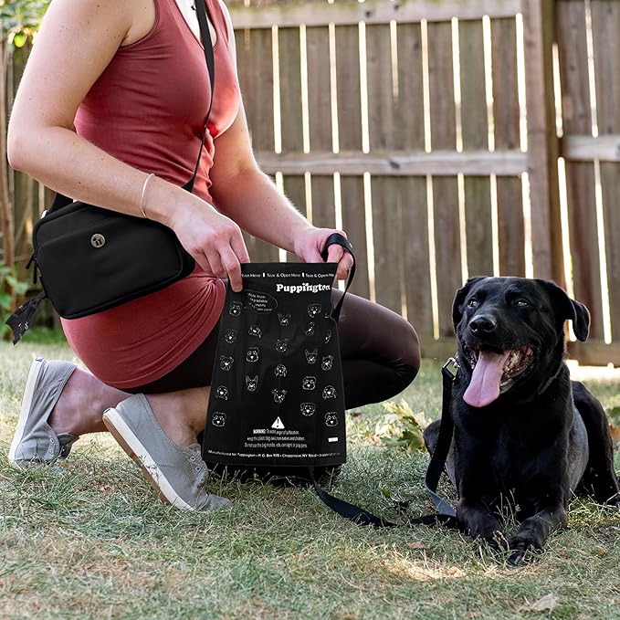Puppington Certified Home Compostable Poop Bags - ASTM D6400 Compliant - 90 Extra Thick Bags - Plant Based - Pairs with Puppington 3-in-1 Bag & Fits all Standard Poop Bag Dispensers (Onyx Black)