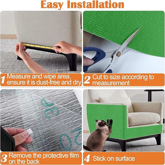 Cat Scratch Furniture Protector - 158" x 17" Trimmable Self-Adhesive Cats Claws Scratch Pads, DIY Cat Climbing Couch Protector for Scratch Post Cat Tree Replacement Indoor (Green)