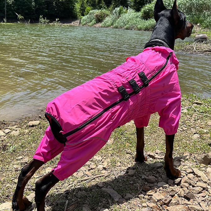 Dogs Waterproof Jacket, Lightweight Waterproof Jacket Reflective Safety Dog Raincoat Windproof Snow-Proof Dog Vest for Small Medium Large Dogs Rosered XL