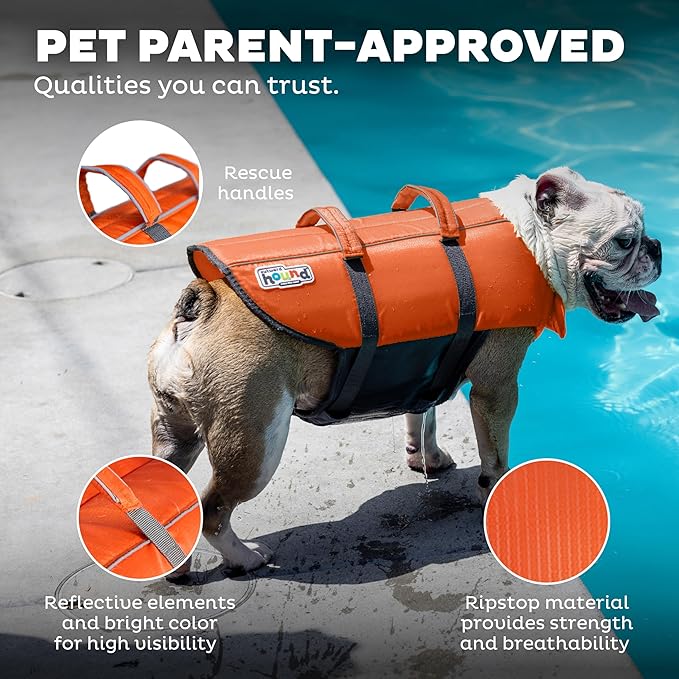 Outward Hound Granby Splash Dog Life Jacket, High-Buoyancy Dog Life Vest for Swimming, Boating, and Water Safety, XL, Orange