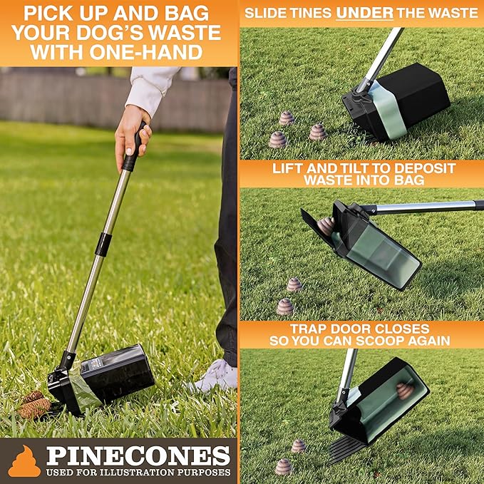 Neater Pet Brands Lift N’ Bag 2.0 Dog Pooper Scooper with Bag Attachment & 27" Pole for Small to Large Dogs, New & Improved Design, 15 Refill Bags, Heavy Duty Dog Poop Scooper for Yard, One-Hand Use