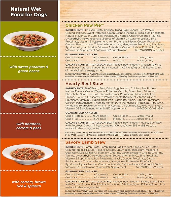 Rachael Ray Nutrish Premium Natural Wet Dog Food, Savory Favorites Variety Pack, 8 Ounce Tub (Pack of 6)