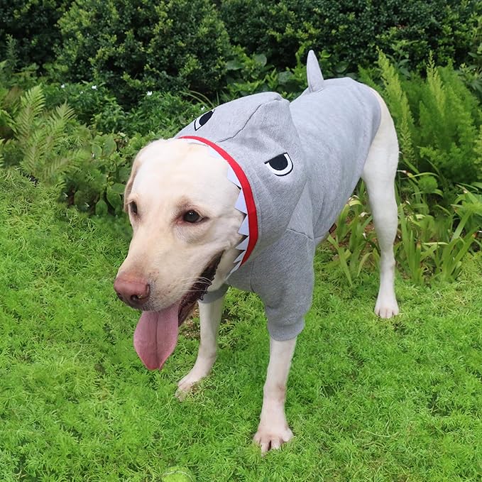 Shark Christmas Costumes Clothes for Extra Large Dogs Jaws Hoodies Labrador Rottweiler Great Dane, Grey, 6X-Large