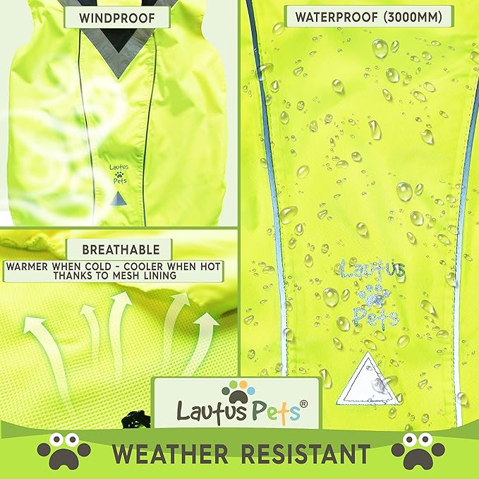 Dog Rain Coat - Waterproof, Reflective, Bright Yellow with Harness Hole (M, Yellow)