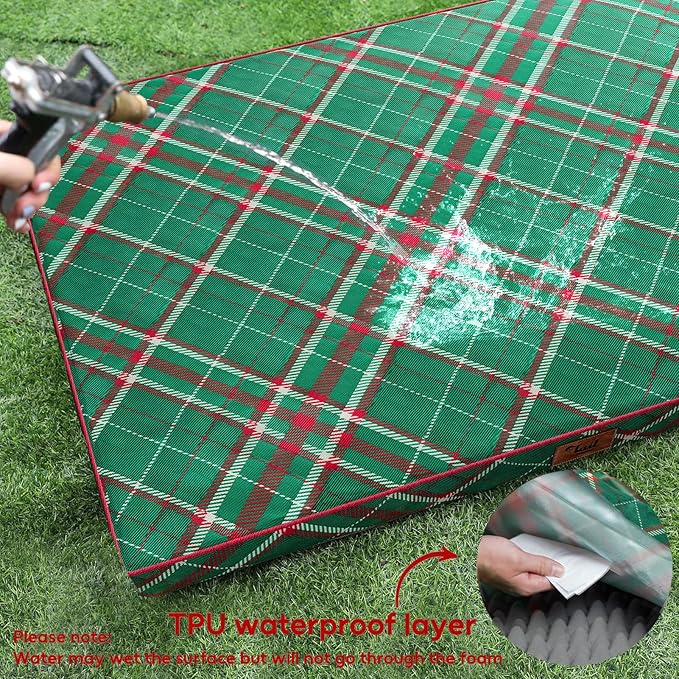Orthopedic Dog Bed for Large Dogs, Big Waterproof Dog Bed Washable Pet Bed for Large Sized Dogs with Egg Crate Foam Pet Bed Mat, Removable Oxford Cooling Cover, Plaid
