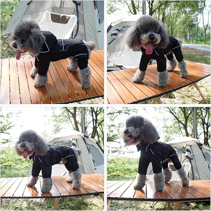 LOVELONGLONG Waterproof Dog Raincoat with Removable Hood – Outdoor Full Body Dog Jacket, Windproof Snowproof Shell Suit – All Season Pet Rain Gear Black 3XL