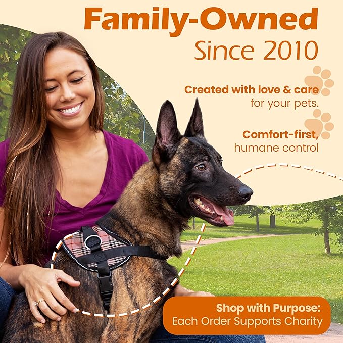 Bark Appeal Pink Plaid No-Pull Dog Harness for Extra Large Sized Pets – Adjustable, Reflective Vest with 3 Leash Clips for Added Control, Easy Walks & Training – XXL