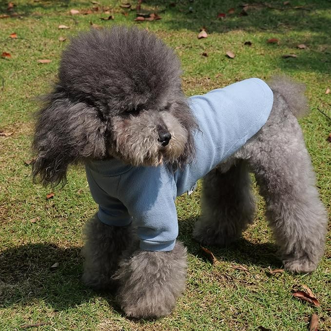 Lovelonglong Ribbed Dog T-Shirt Cotton Knitted Dog Sweaters for All Season Pet T-Shirts for Large Medium Small Dogs Grayish Blue XS