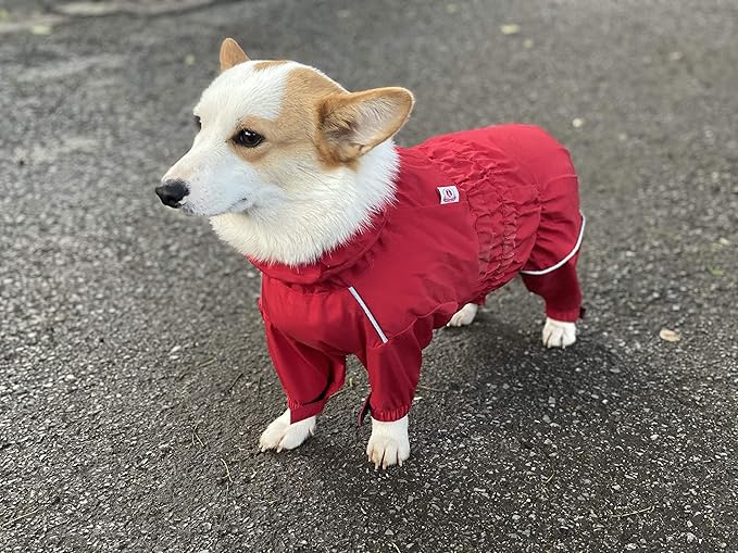 Dogs Waterproof Jacket, Lightweight Waterproof Jacket Reflective Safety Dog Raincoat Windproof Snow-Proof Dog Vest for Corgis Dachshund Small Medium Large Dogs Red D-L