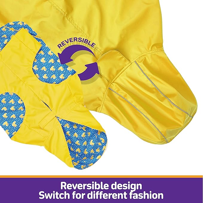 Dog Raincoat Reversible, Single Side Slicker Poncho Adjustable Waterproof Dog Rain Jacket with Leash Hole/Reflective Stripe Hooded Snowproof Windproof Clothes for Small to 3X-Large Dogs, M